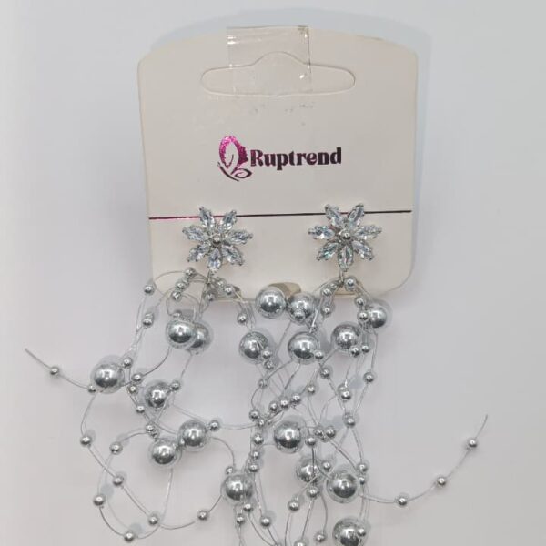 Lustrous Silver Cascade Clip-On Earrings -Flower Shap